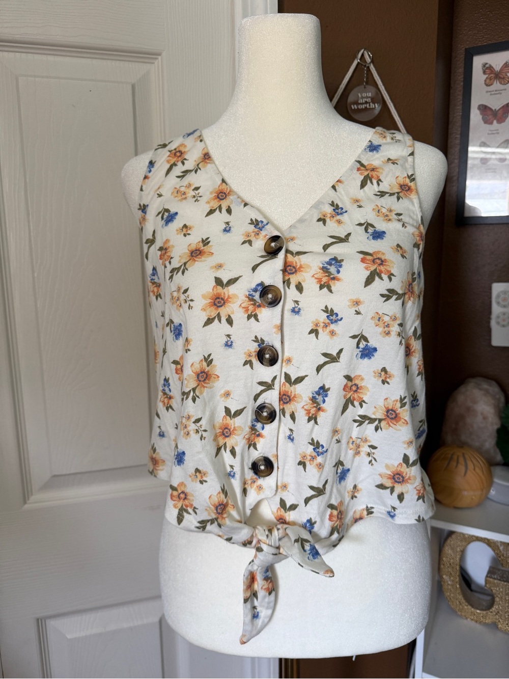 American Eagle 100% Cotton Floral Tie Front Tank Top Spring Summer / Size M